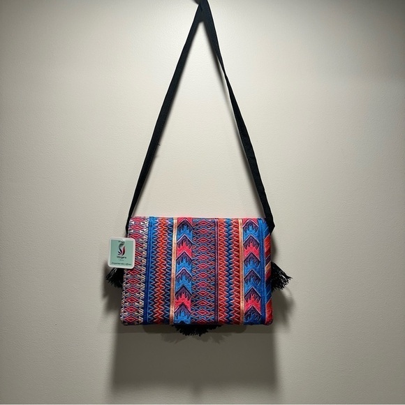Ethnic Boho Crossbody Bag Handmade Embroidery Tassels Chic Vibrant Colorful NEW - Picture 5 of 16